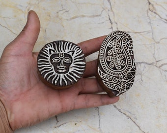2 stks Vintage Hout Drukblok Aardewerk Stempel Hand Gesneden Stempel Blok Print Textiel Stof Drukblok Stempel Bloem Ontwerp stempel Craft
