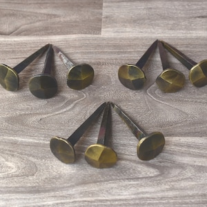 blacksmith Furniture Nails vintage hand forged Nails Iron Brass Polish 9 Pcs