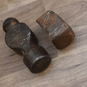 Vintage Old Iron Hammer Heads Blacksmith Tinsmith woodworking Tool primitive 2pc