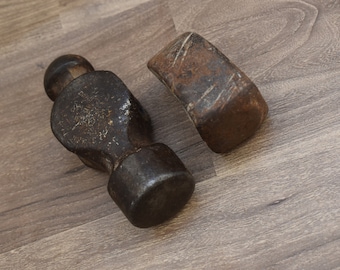 Vintage Old Iron Hammer Heads Blacksmith Tinsmith Woodworking Tool primitive 2pc