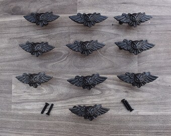 Vintage OWL Shape cast iron cabinet drawer door knobs handles pull rustic 10 pcs