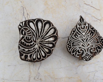 2pcs Vintage Wood Printing Block Pottery Stamp Hand Carved Stamp Block Print Stamp Textile Stamp Flower Design stamp Craft fabric block