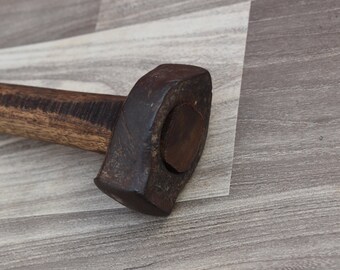 Vintage Used Blacksmith Hammer Iron Handforged Wood Working stone Breaking Square Head Hammer with wooden handle Workshop Tool