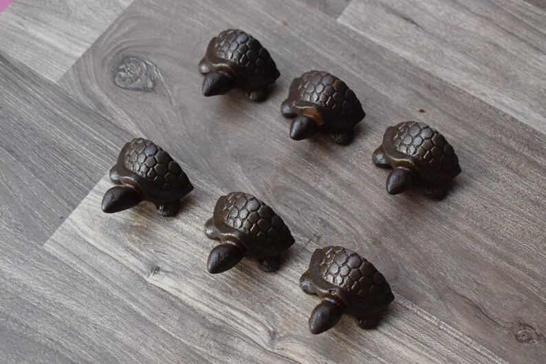 Iron door knobs cast cabinet Tortoise drawer handles pull rustic hardwa 6pcs