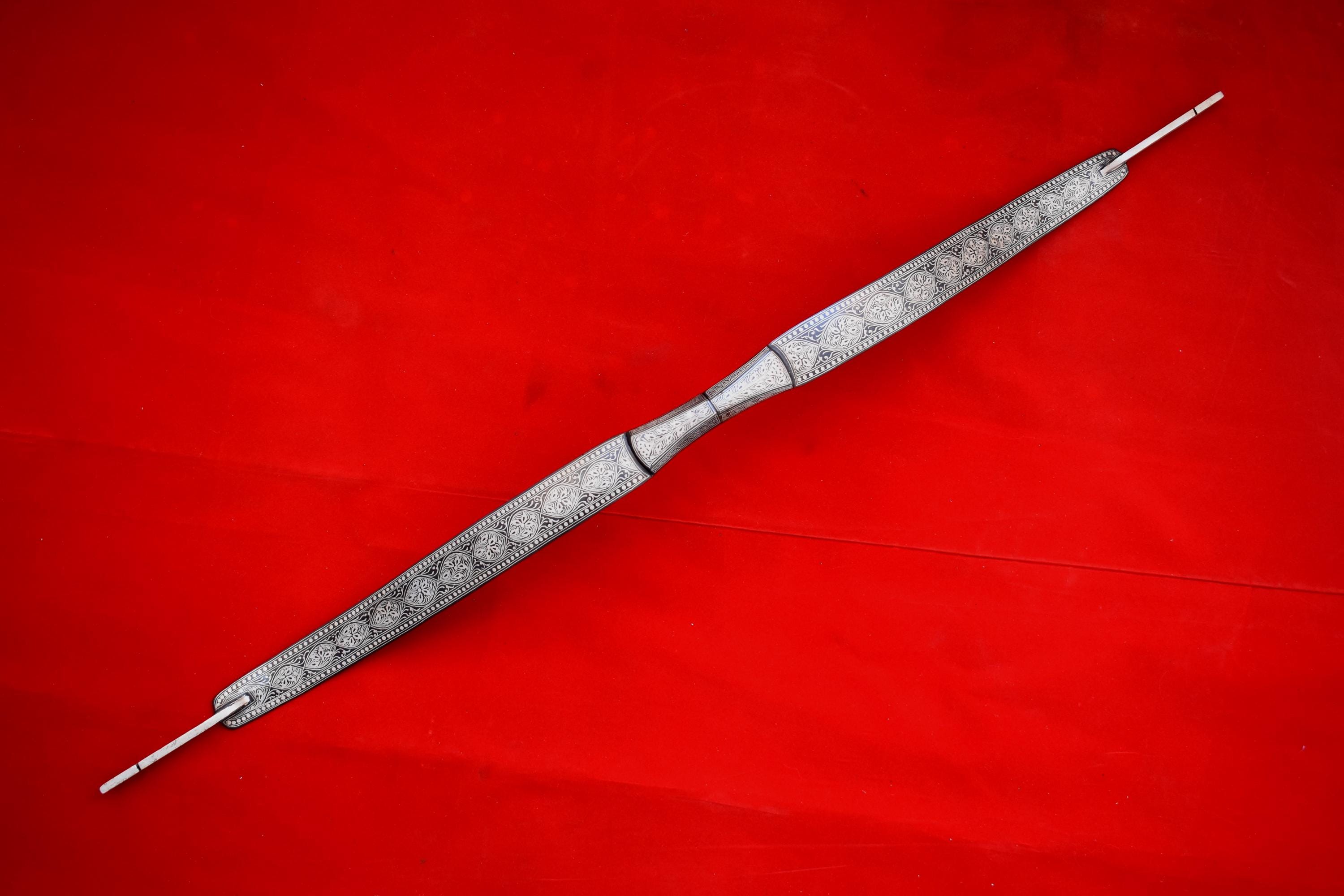 Vintage Mughal Islamic ottoman Silver Damascened Bow All Steel Bow Archery