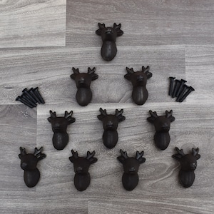 Vintage cast iron DEER cabinet drawer door knobs handles pull rustic 10pcs