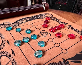 Nine Men&#39;s Morris Portable Roll-up Mat:  The Game of Ancient Strategy and Skill | Roman, Nordic, Viking Game (2 Sizes - 10 inch and 12 inch)