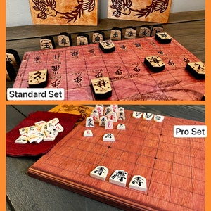 Shogi (Japanese Chess) | Wooden Board and Pieces | Personalization Free | Front and Back Art Work | Optional Komadai Set (new) | Two Sizes