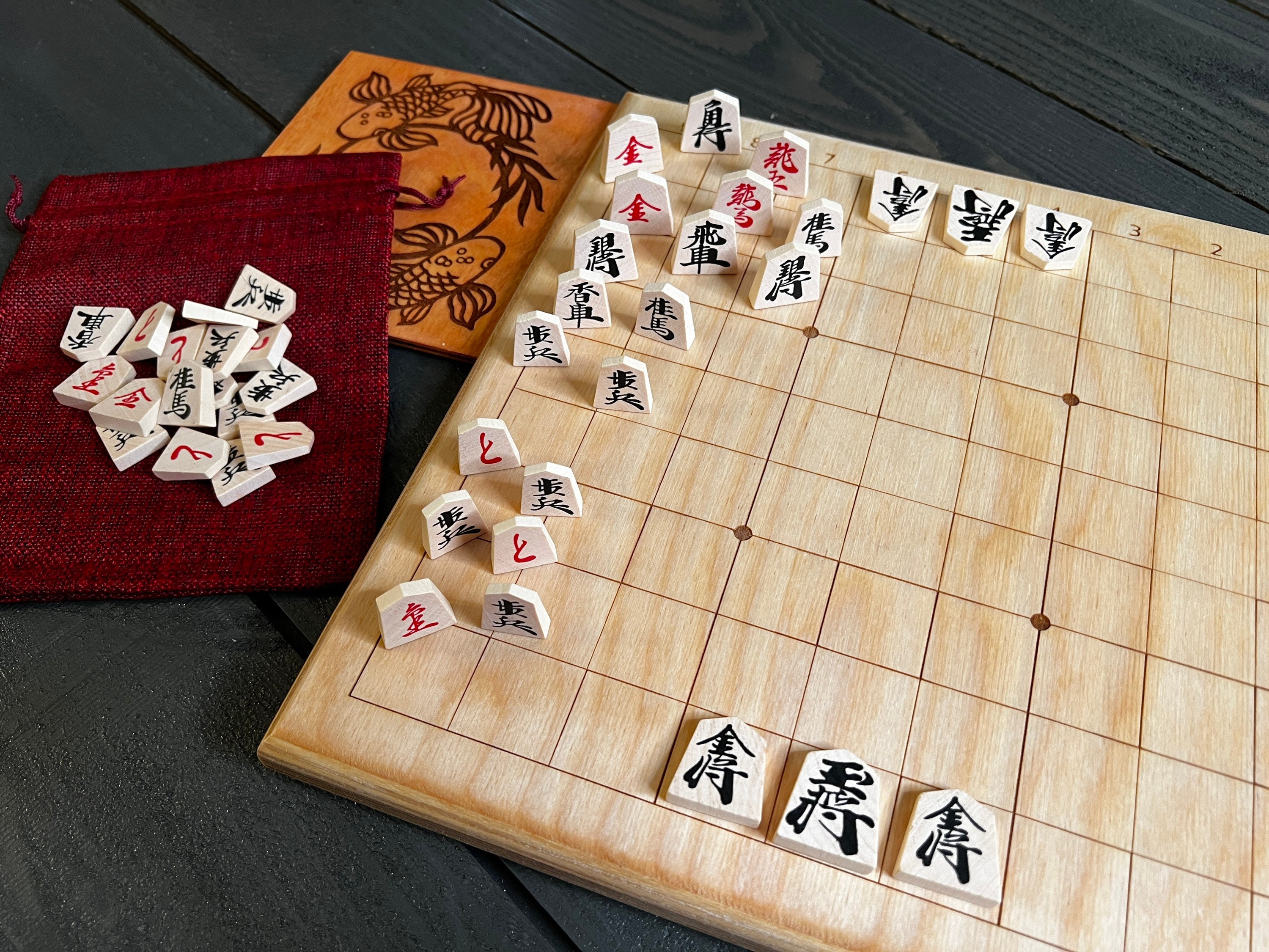 Japanese Shogi 将棋 Chess Game Board Family Set Portable Wooden Folding  Strategy