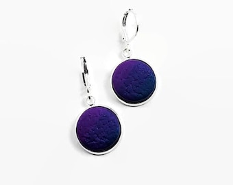 Teal Purple Round Bezel Dangle Earring - Hope Colors - Polymer Clay Earring - Clay Earrings - Lightweight Earrings - Statement Earrings