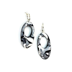 Black White Marble Oval Cutout Dangle Earring - Black White Mosaic - Polymer Clay Earring - Clay Earring - Statement Earring - Gifts for Her