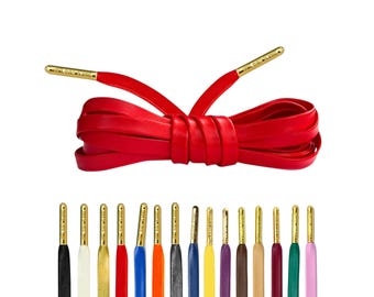 Luxury Red Leather Shoelaces with Gold Metal Tips by Loop King Laces