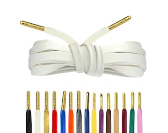 Luxury White Leather Shoelaces with Gold Metal Tips by Loop King Laces