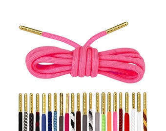Luxury Rope Pink Shoelaces with Gold Metal Tips by Loop King Laces