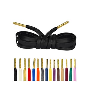 Luxury Black Leather Shoelaces with Gold Metal Tips by Loop King Laces