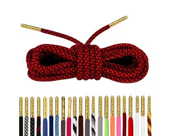Luxury Rope Red Black Shoelaces with Gold Metal Tips by Loop King Laces