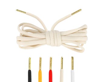Cream Oval Shoelaces with Gold Tips by Loop King Laces