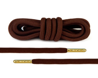 Luxury Rope Dark Brown Shoelaces with Gold Metal Tips by Loop King Laces