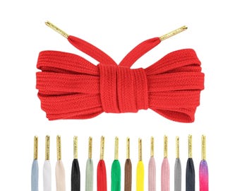 Flat Cotton Red Shoelaces with Gold Tips by Loop King Laces