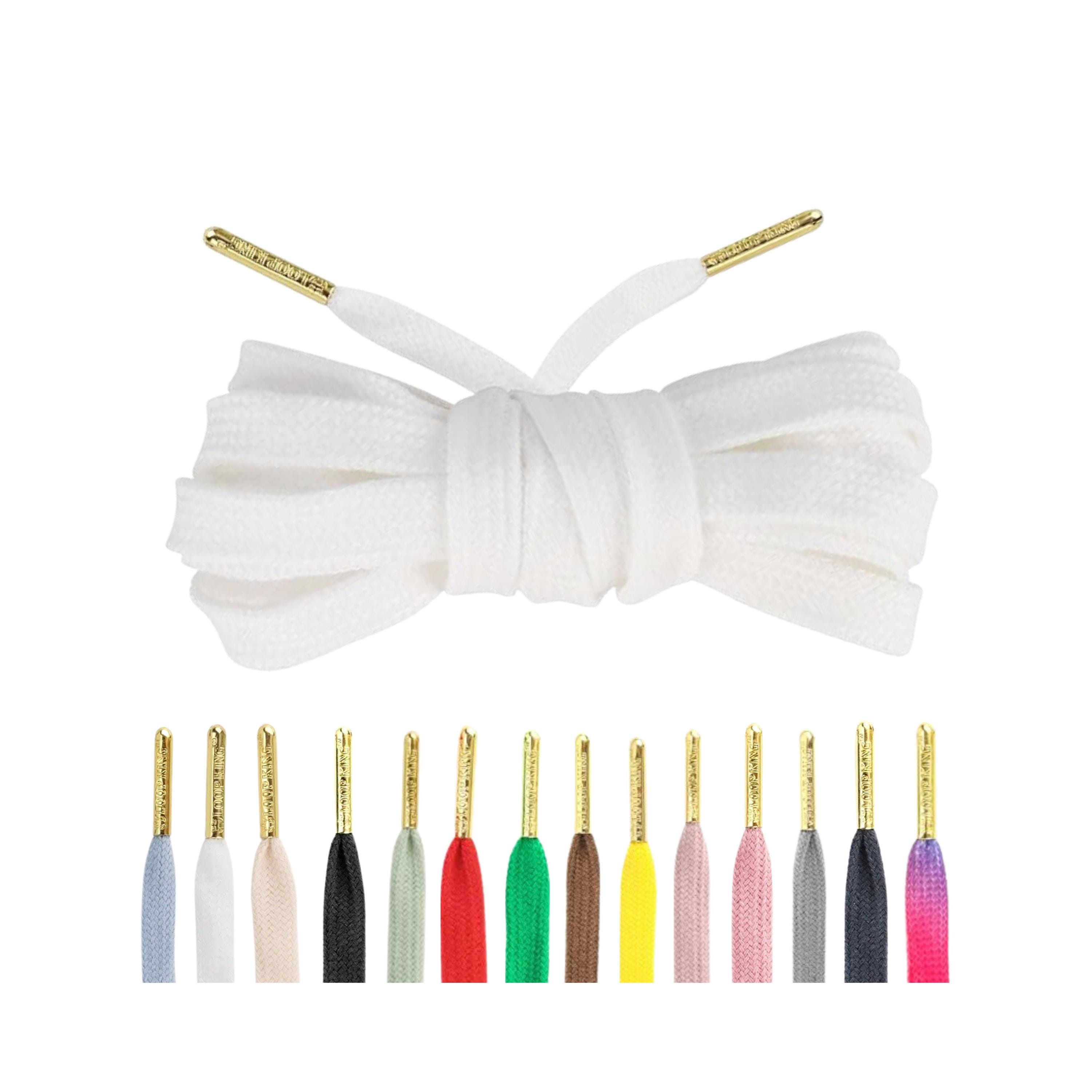 Flat Cotton White Shoelaces with Gold Tips by Loop King Laces