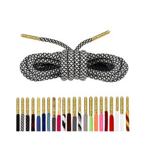 Luxury Rope Black White Shoelaces with Gold Metal Tips by Loop King Laces
