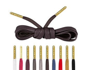 Luxury Brown Flat Waxed Shoelaces with Gold Metal Tips by Loop King Laces