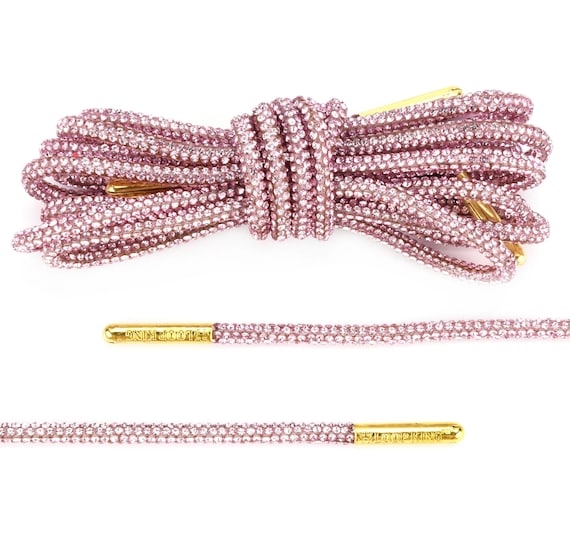 Rope Rose Gold Rhinestone Shoe Laces With Gold Aglets by Loop King Laces 