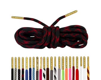 Luxury Rope Black Red Shoelaces with Gold Metal Tips by Loop King Laces