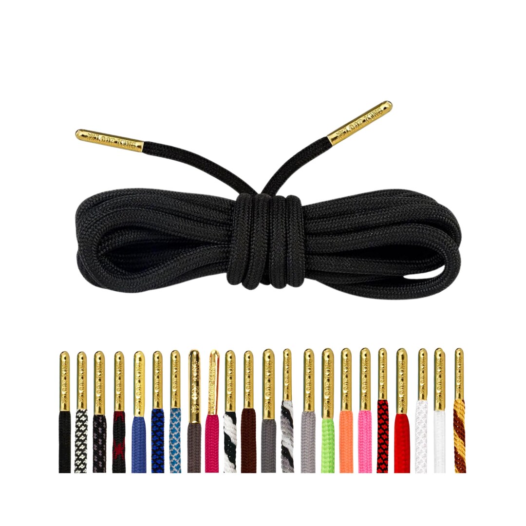 Luxury Rope Black Shoelaces With Gold Metal Tips by Loop King