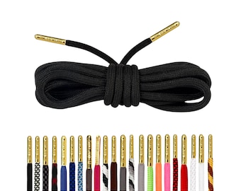 Luxury Rope Black Shoelaces with Gold Metal Tips by Loop King Laces