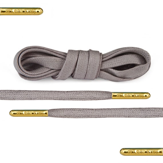 Luxury Dark Grey Leather Shoelaces With Gold Metal Tips by Loop King Laces  