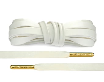 Luxury White Leather Shoelaces with Gold Metal Tips by Loop King Laces