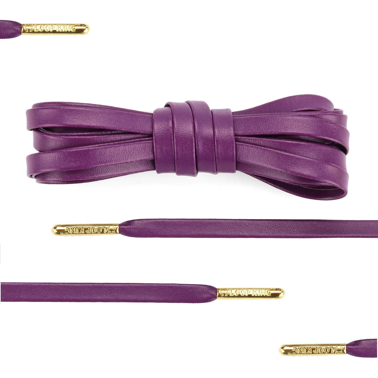 63 Royal Purple leather laces with Gold-plated lace tips embossed wit –  SANDZ