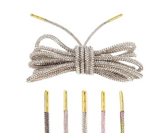 Rope Crystal Rhinestone Shoe Laces with Gold Aglets by Loop King Laces