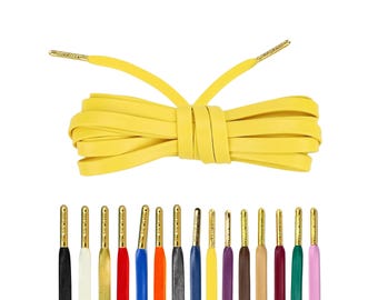 Stunning Yellow Leather Laces with Ritzy Gold Aglet Tips by Loop King Laces