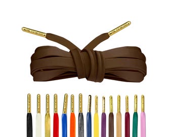 Luxury Brown Leather Shoelaces with Gold Tips