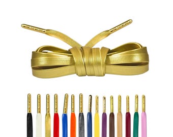 Luxury Gold Leather Shoelaces with Gold Metal Tips by Loop King Laces