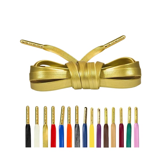 Luxury Gold Leather Shoelaces With Gold Metal Tips by Loop King
