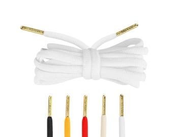 Premium White Oval Shoelaces with Gold Tips by Loop King Laces
