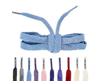 Light Blue Vintage Faded Flat Cotton Shoelaces with Clear Tips