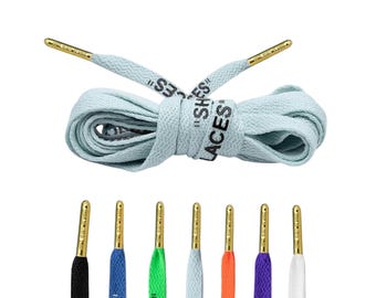 Off-White "SHOELACES" Style in Light Blue With Gold Metal Tips by Loop King Laces