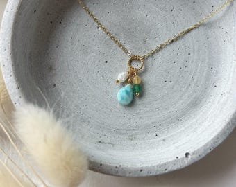 SORRENTO chain - Larimar Freshwater Pearl Necklace / Cluster Gemstone Necklace / Sterling Silver Gold Filled Summer Jewelry