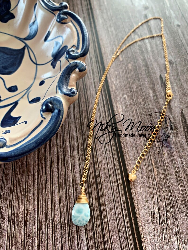 Larimar Teardrop Wire Wrapped Pendant Necklace Gold / Etsy