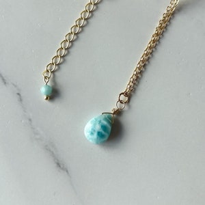 Larimar teardrop tiny pendant necklace gold / Minimalist gemstone jewerly / Christmas gift for her