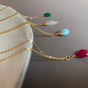 Sapphire/Emerald/Ruby/Topaz teardrop gemstone pendant necklace gold/ Christmas gift for her /birth stone