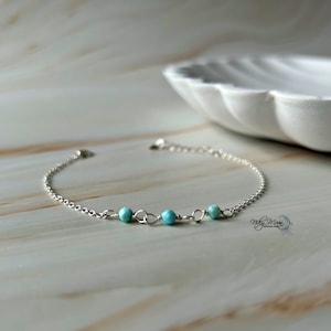 Larimar Beads Dainty Bracelet Sterling Silver/ Handmade Gemstone Bracelet /Minimalist Jewelry /Christmas gift for her