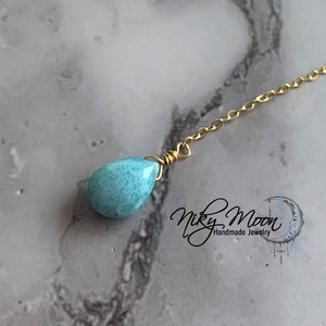 Larimar teardrop Lariat necklace gold plated or 925 sterling silver / Minimalist gemstone jewelry / Christmas gift for her