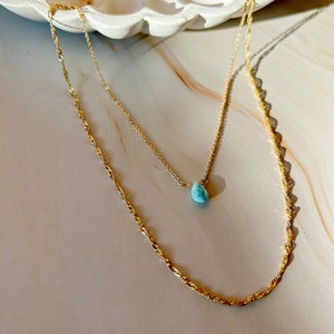 Dainty Larimar mini teardrop layer necklace / Larimar choker gold / Gemstone Jewelry / Christmas gift for her