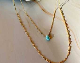 Dainty Larimar mini teardrop layer necklace / choker gold / Christmas gift for her