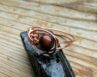 Red Tigers Eye Wire Wrapped Ring